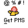 Animated contact sheet showing two frames of a pixel art buddy icon with red text and yellow stick figure character against gray background.