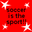 Red background with white star shapes and repeated black text "soccer is the sport!!" in four quadrants.