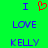Green background with blue text reading "I LOVE KELLY" and a red pixelated heart replacing the word "love" in the top-left section.