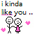 Pixel art buddy icon featuring colorful text, stick figures, and pink hearts on a white background.