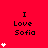 Red background with black text "I Love Sofia" and white heart symbols in a pattern, showing animation changes across frames