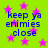Bright green background with scattered pink stars and blue text reading 'keep ya enimies close' in four identical quadrants.