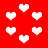 Red background with scattered white heart shapes in various sizes and positions, some overlapping.