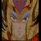 Animated sequence showing a golden armored figure with pink gem on forehead transitioning through poses and blue energy effects.