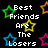 Pixelated text and colorful stars on a black background with a gray rectangle in the bottom right corner.