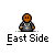 Pixelated character with orange face and gray outfit, multiple variations of hand gestures and size changes, text 'East Side' below each variant.
