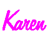 Pink cursive text reading "Karen" repeated across five on a gray background, with visible pixelation increasing from top to bottom