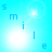 A light blue background with the word "smile" in lowercase letters, featuring animated bright white circular glows near each letter.