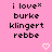 Pixelated text on pink background with heart and arrow symbols, showing repeated phrases 'i love* burke klingert rebbe' in black font.