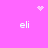 Pixelated pink background with four white 'eli' text elements arranged in a diamond pattern, plus three pixel clusters: one heart at top center, one starburst at top right, and one scattered dot cluster at center.