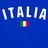 Blue background with white pixelated text reading ITALIA above a small Italian flag icon.