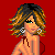 Pixel art contact sheet showing a female character in red attire with multiple poses and repeated text "sexy" on a solid red background.