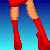 Pixel art contact sheet showing a female character in red attire across multiple frames with pink text reading "sex cube single" on blue background.
