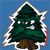 Pixelated green tree icon with white outline, brown trunk, and blue background, featuring two white circular eyes and a white curved mouth.