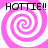 Four identical pink and white spiral patterns arranged in a with black text reading "HOTTIE!!" above and below each spiral