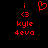 Red pixelated text and symbols on black background: two 'i' characters, '<3', 'kyle', and '4eva' with a heart symbol in the center.