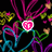 Animated pattern of heart-shaped figures with colored hearts displaying 'TF' on black background, featuring pink, yellow, green, blue, and red hearts.