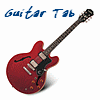 Red electric guitar with black pickguard and white pickups, angled left on white background with blue text above.