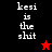 Pixelated text 'kesi is the shit' on split black and red backgrounds with a star symbol.