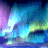 Pixelated abstract composition of blended cyan, blue, purple, and green hues with bright white and light blue highlights forming irregular shapes against a dark background.