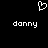 Pixelated white heart symbol above two instances of the name 'danny' on a black background.