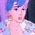 A pixelated cartoon character with blue hair and a light-colored floral top appears on the left side of a contact sheet, while green text reading "Original Icons .com" is displayed on a dark background to the right.