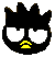 Pixelated black character with spiky hair, white eyes, and yellow beak-like mouth in two expressions: one with closed eyes, another with V-shaped eyes.