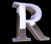 Three of metallic silver 'R' letters on black backgrounds with gray horizontal dividers between