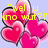 A static image of pink hearts with yellow text overlays on a light purple background.