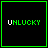 12 square icons with green borders on black backgrounds, each displaying the word "UNLUCKY" in varying pixelated color combinations