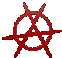 Red circular symbols with intersecting lines rotate through multiple orientations against a gray background.