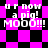 Pixelated text 'ur now a pig! MOOO!!!' appears on shifting black-and-pink checkered backgrounds with varying patterns.