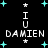 Pixelated text and star symbols arranged in a on a black background, with cyan and white elements