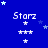 Blue background with repeated 'Starz' text and star symbols in white, light blue, and dark blue.