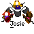 Pixel art icon shows three cartoon characters in a circle with 'Josie' text below, on gray background.