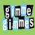 Pixelated static icon featuring repeated text "gimme gimmes" in white block letters with black outlines, set against a light green background with blue and cyan pixel artifacts.