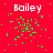 Red background with scattered green pixel clusters and white text reading "Bailey" in five positions, with one area of solid gray on the right.