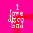 Pixelated text "I love disco bad" in light yellow on bright pink background with red motion blur effects.