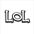 Black and white pixelated text 'LOL' with rounded letterforms on a plain background.