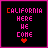 Pixel art icon with 'CALIFORNIA HERE WE COME' text and a heart symbol, each frame showing different color variations of the text and heart on black background.