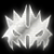Static pixelated icon of a white star-like shape with jagged edges on black background, appearing as abstract crystalline or explosive form.
