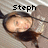 Pixelated image of a person with light skin and dark hair, wearing a dark top, with the text 'Steph' above the head.