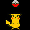 Yellow Pikachu with red cheeks and black eyes stands on black background, holding or interacting with red-and-white Poké Ball in various poses and expressions.
