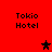 Red background with four 'Tokio Hotel' text blocks and two star icons, one black and one brown, in a