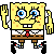 Four pixelated SpongeBob SquarePants icons arranged in a , each with distinct arm positions and one eye closed