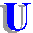 Six blue capital U letters with gray outlines arranged in two on a light gray background, each letter showing slight pixel variations across frames