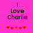 A pink background displays the text 'I Love Charlie' with pixelated red hearts below, showing two animation frames where heart positions shift.