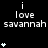 Black background displays white text 'i love savannah' with pixelated heart symbols in a pattern, some hearts animate to form vertical lines