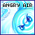 Blue and white swirling vortex with two dark blue teardrop shapes, labeled 'ANGRY AIR' in black pixelated text at top left.