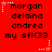 Red background with black text reading 'morgan delaina andrea my sfl<33' repeated in six positions, each surrounded by white or pink star-shaped pixel clusters.
